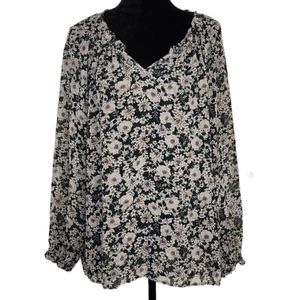 Cabi #3765 Peasant Blouse Boho Green Floral VNeck Long Sleeve